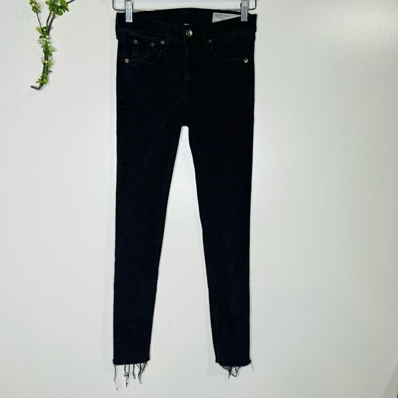 Rag & Bone Ankle Skinny Jeans Black Raw Hem 27 - Picture 1 of 10